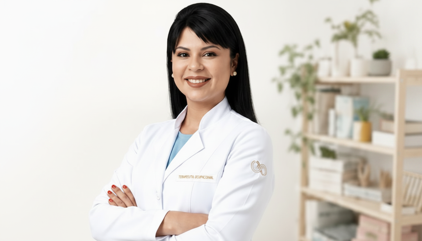 Christine Santos, terapeuta ocupacional, de jaleco branco